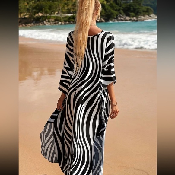 Zebra Print Swimsuit Coverup Kimono Dress - Picture 2 of 3